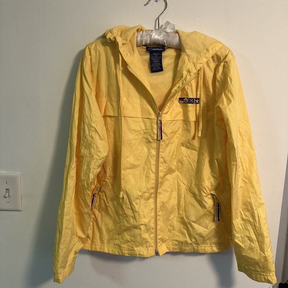 Vintage Catalina  Sz  M 8-10 Women's Yellow Windbreaker Full Zip Hooded Jacket